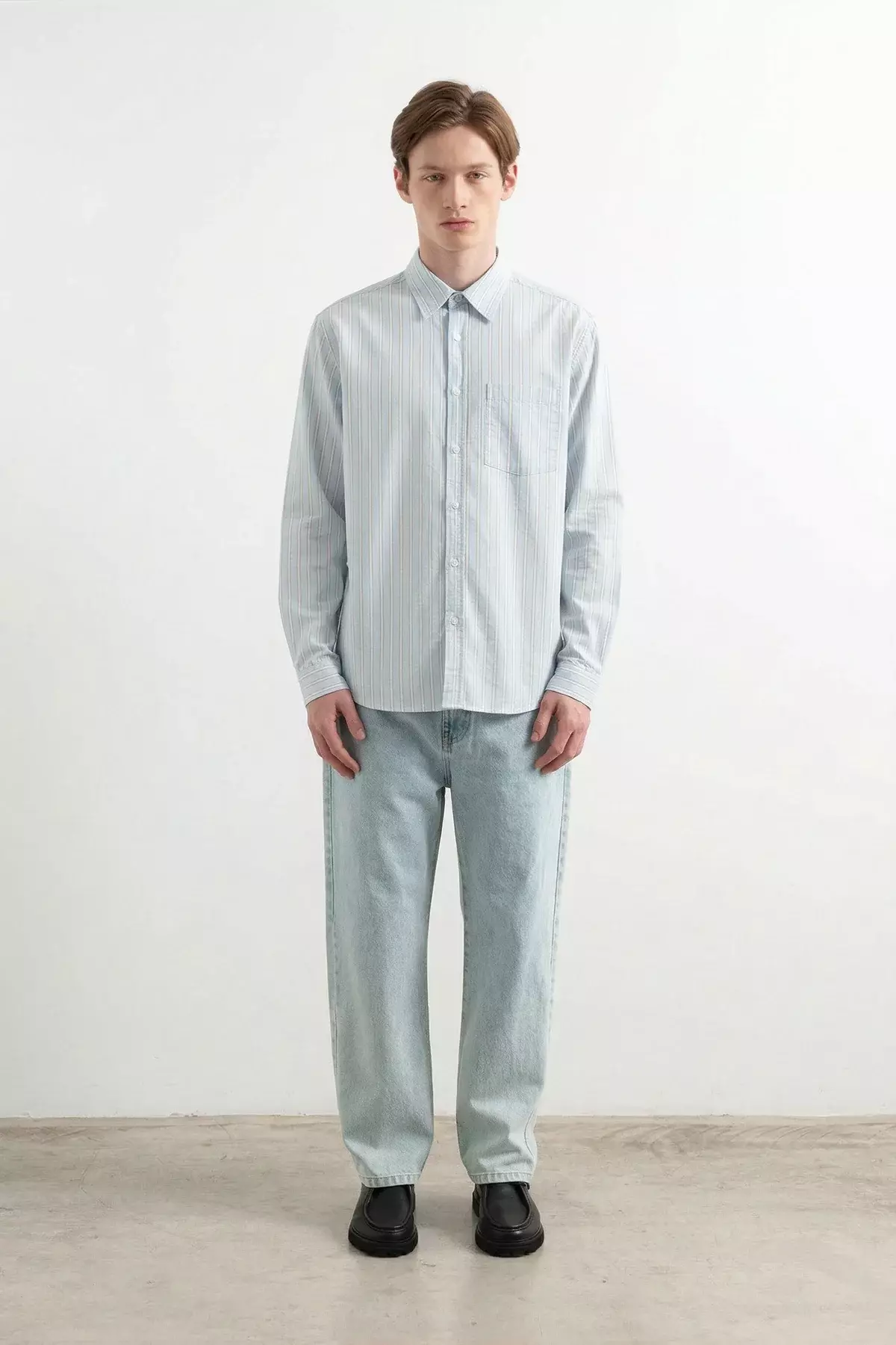 Edmmond Studios Sky Blue Striped Hemd Herren Plain Light Blue 